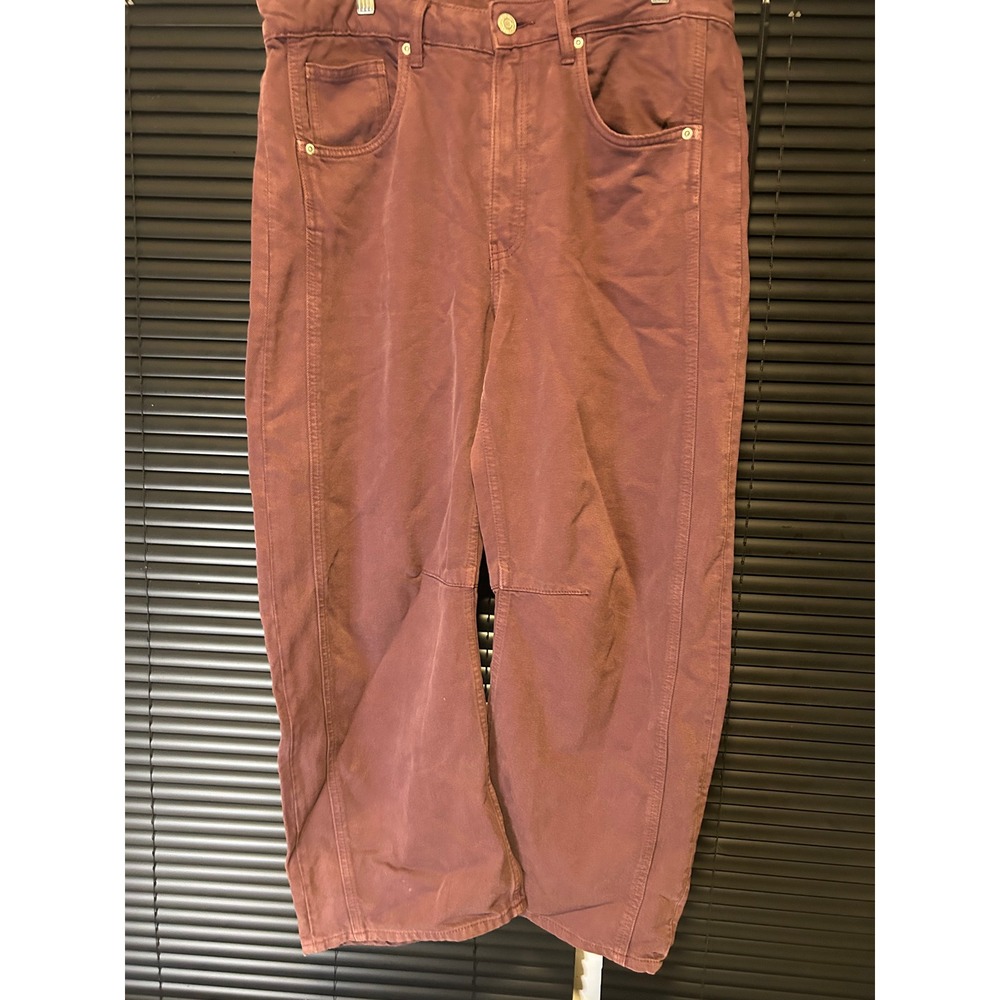 Zara Pants Womens 8 Burgundy High Rise Wide Leg Barrel Crop Jeans Casual